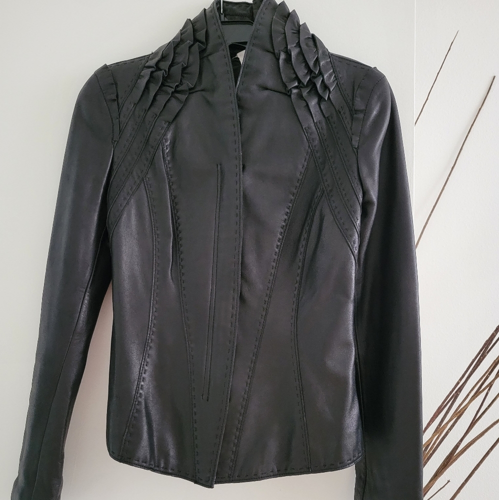Tahari black leather jacket